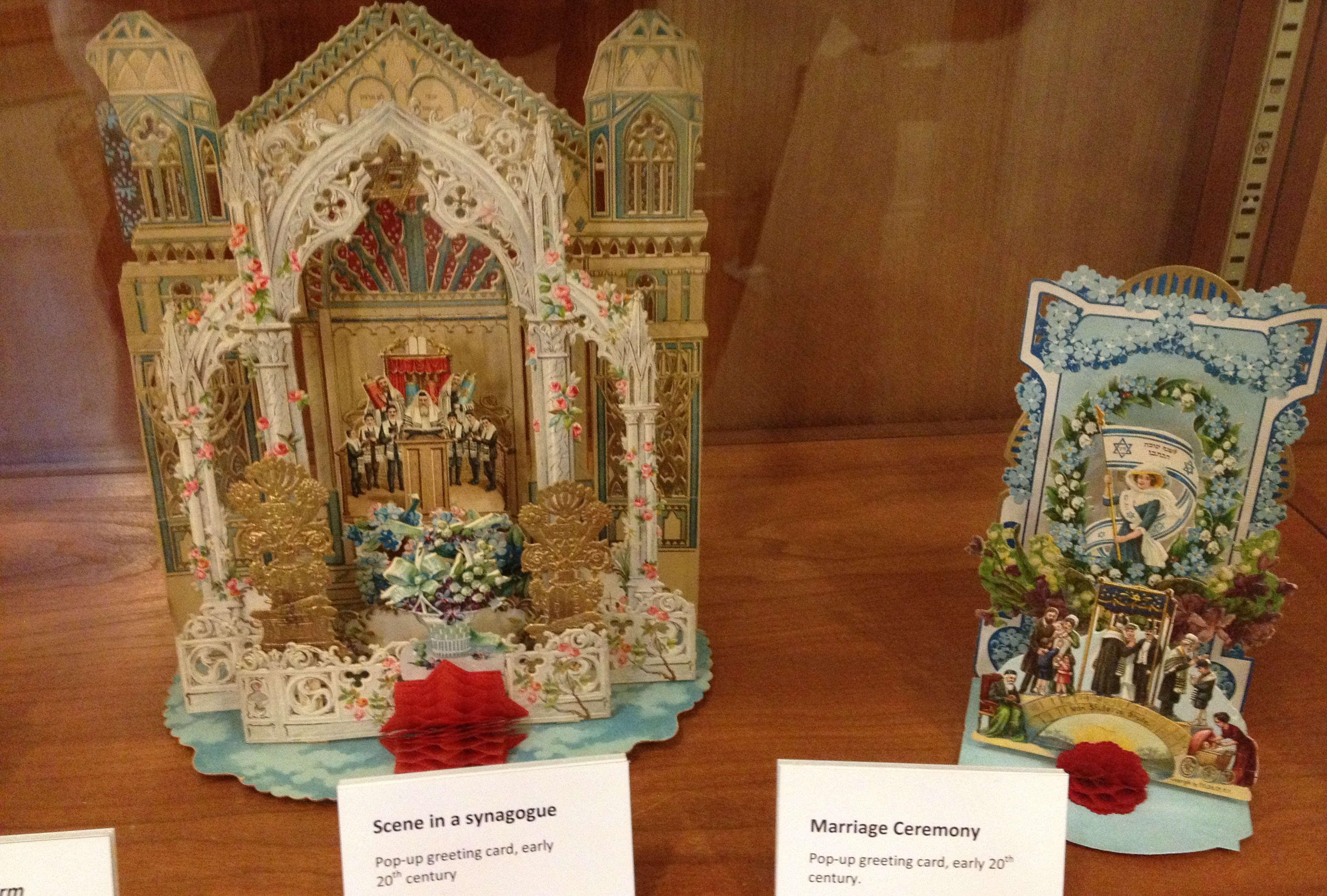 These beautifully-detailed vintage greeting cards are part of Jewish heritage exhibit now at Leatherby Libraries.