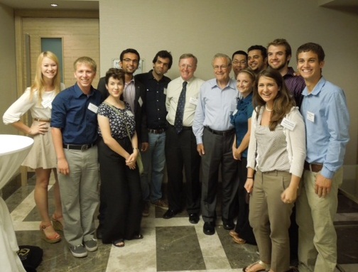 Chapman University students and James J. Coyle, Ph.D., meet former Secretary of Defense Donald Rumsfled during study tour to the Eurasian country of Georgia.