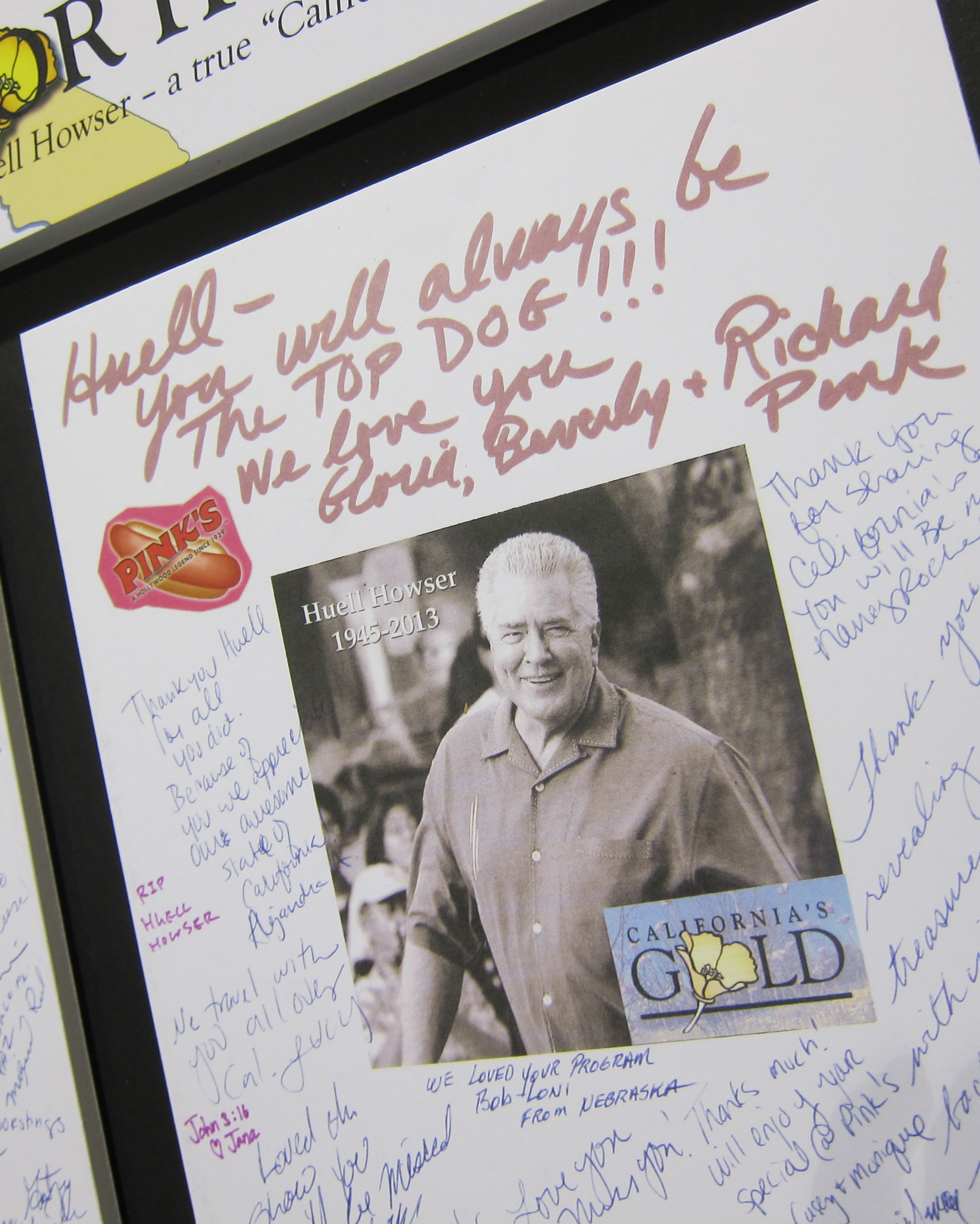The Pink family, who famously created the 'Huell Dog,' were among those who signed celebration posters.