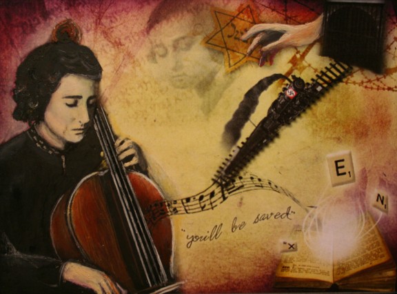 “Survivor’s Symphony” by Elizabeth Elder from Trabuco Hills High School won first place in the category of high school art. Elizabeth’s art was created in response to the survivor testimony of Anita Lasker-Wallfisch.