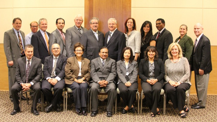 Chapman University School of Pharmacy’s administrators, including Dean Ron Jordan (center, back row), and its Founding Dean’s Professional Advisory Council met on campus in September as part of its march to accreditation.