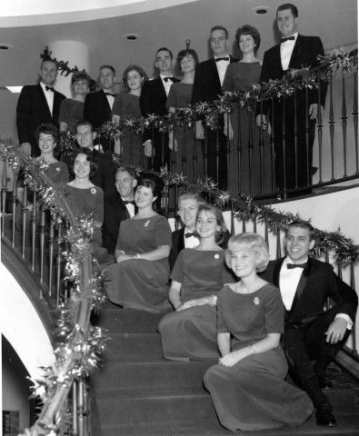 Choir members gather for the first Wassail. The festive concert was a much simpler affair at its beginning.