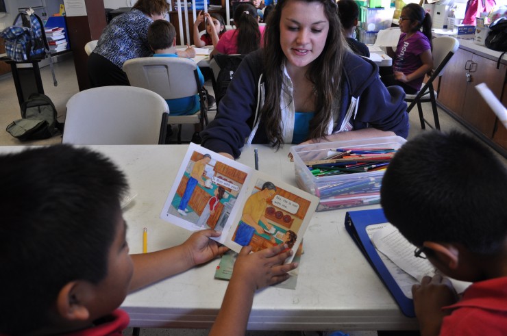 students reading