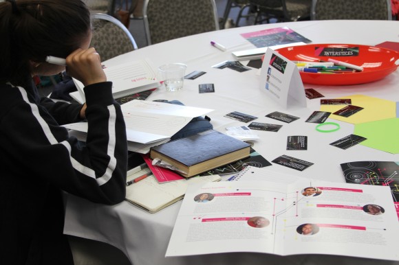 A student works on her creativity map during a break at Wilkinson College creativity panel.