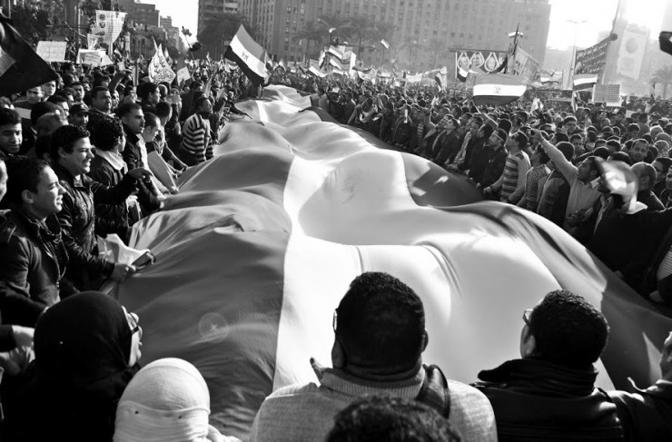An image of Arab Spring in Tahrir Square captured by the late Ali Mustafa is among the featured photographs in the Leatherby Libraries exhibition Egypt: The Revolution Continues. The exhibition is one of several to be hosted by the library this year as part of its 10th anniversary celebration.