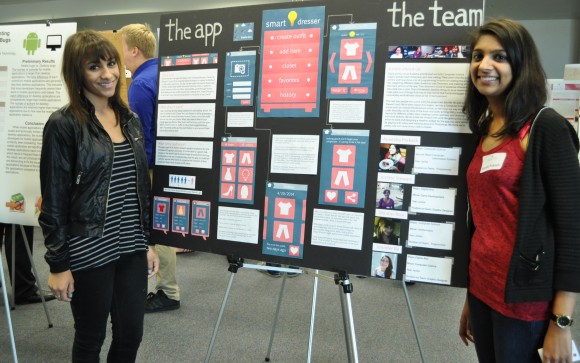 Among the students presenting at Research Day were computer science majors Mirabel Rice and Aneesha Prakash, wo are creating an app to help teens with autism select outfits that fit with social norms.