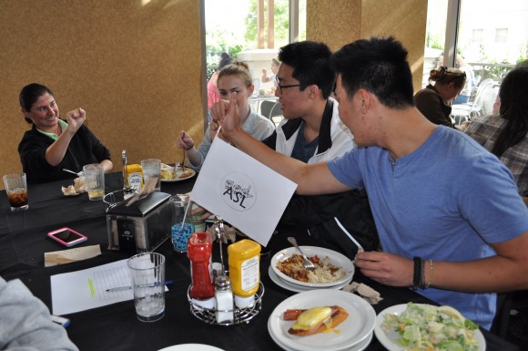 group of people eating