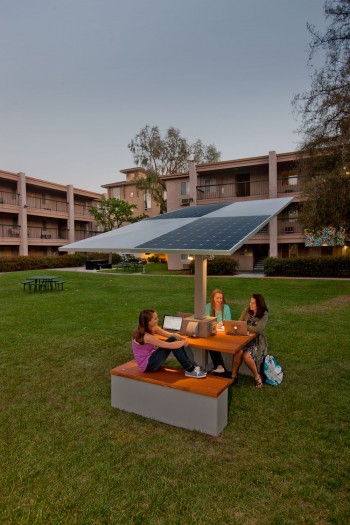 Students sitting at a solar table