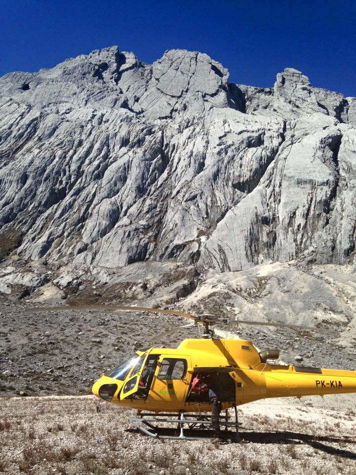Helicopter at the base of Carstensz Pyramid, Papua.