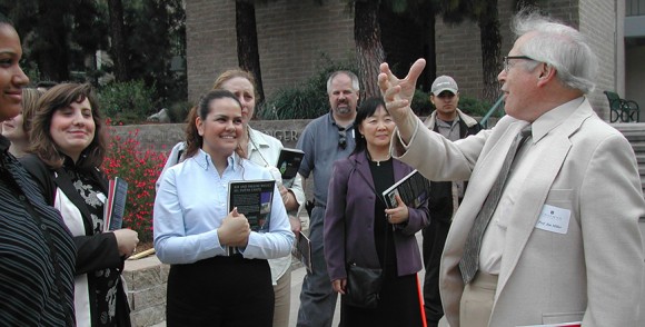 Professor Emeritus Jim Miller leads a campus tour in 2004