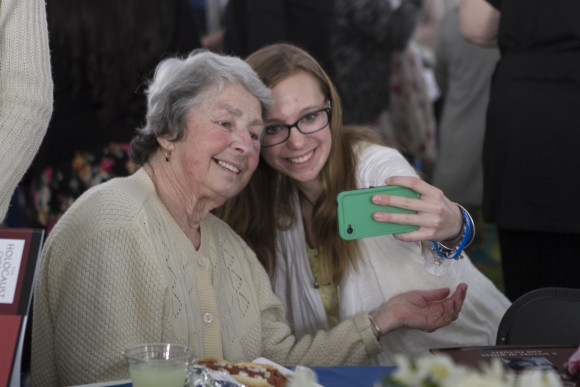 Two people taking a photo