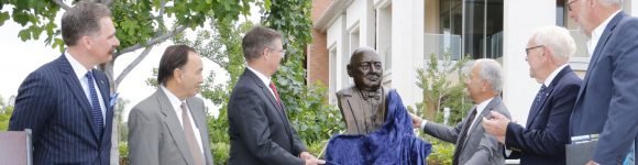 Unveiling the Churchill bust.