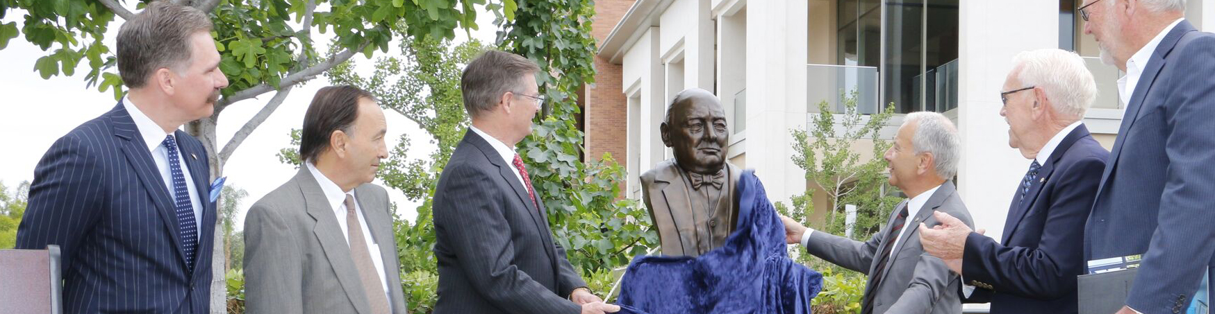 Unveiling the Churchill bust.