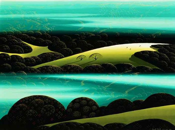 Eyvind Earle, "Emerald Dawn," 1992, oil. Gift of the Earle Family Trust to the Hilbert Museum. 