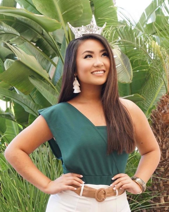 Eileen Kim in casual outfit with Miss California Crown