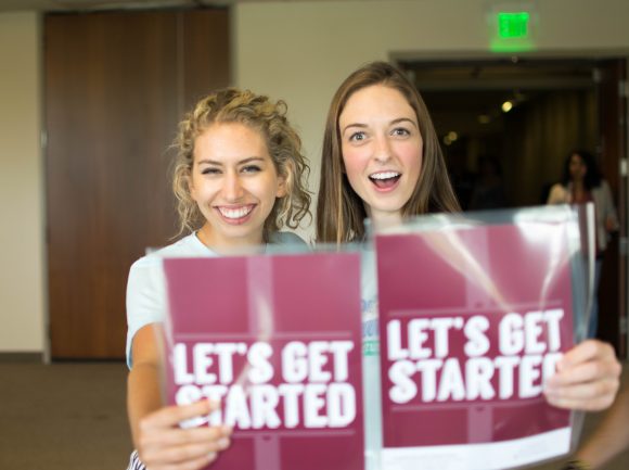 chapman students with orientation literature