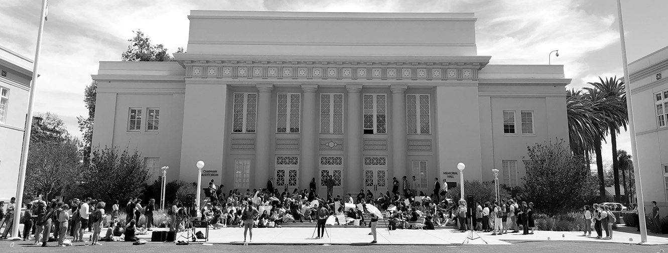 campus shot of students protesting