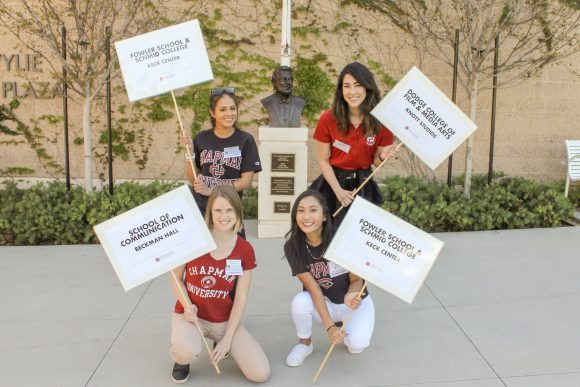 Chapman University students representing their schools at Discover Chapman Day
