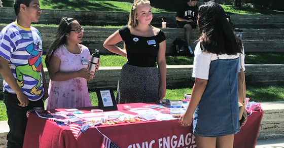 Chapman students in Piazza. A variety of student and campus activities helped boost campus voting rates.