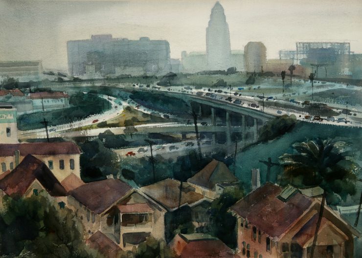 Emil Kosa Jr., “Cloverleaf Confusion,” 1950s, watercolor on paper. The Hilbert Collection.
