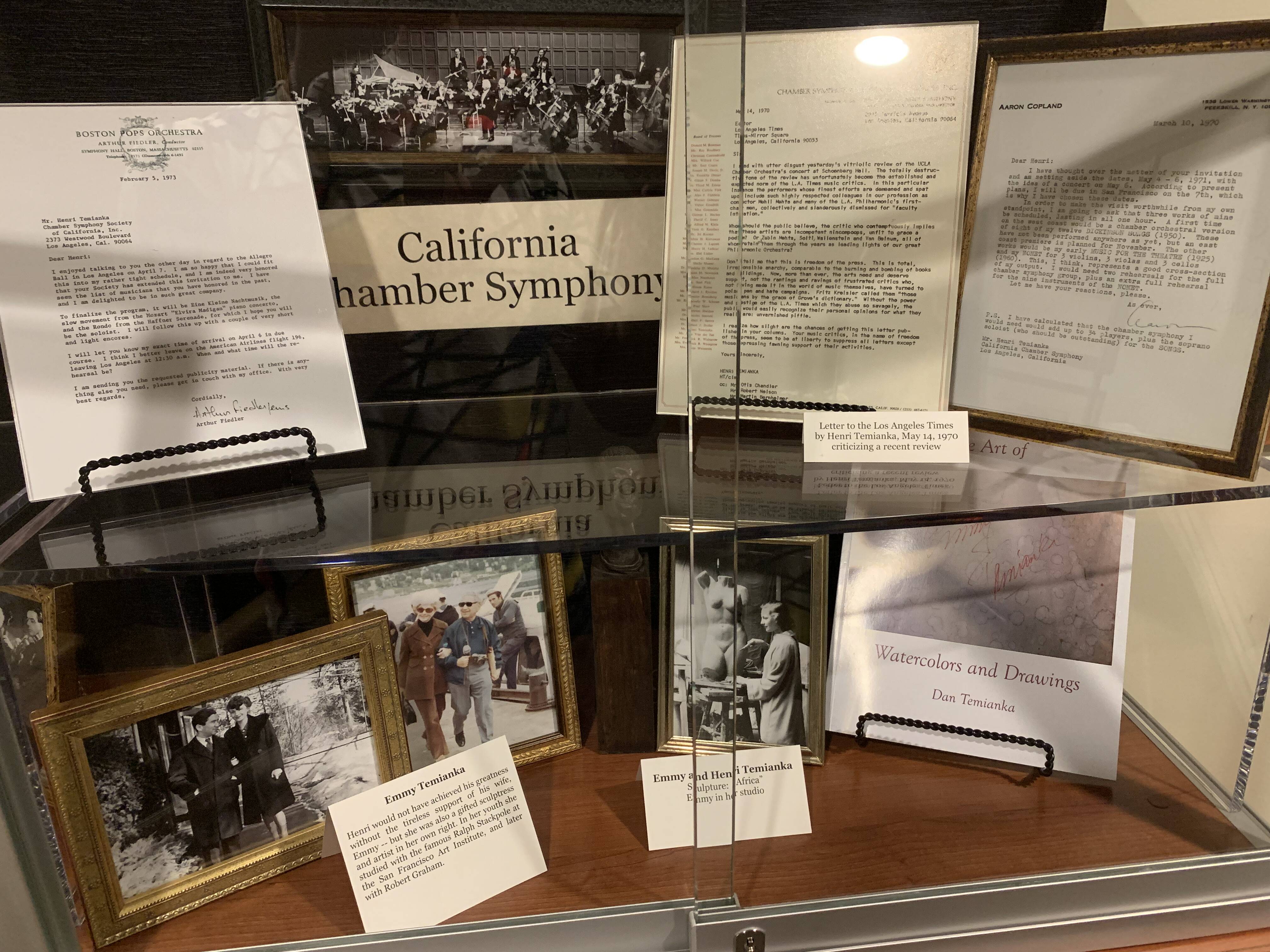 Photos and letters on display in the Temianka study room.