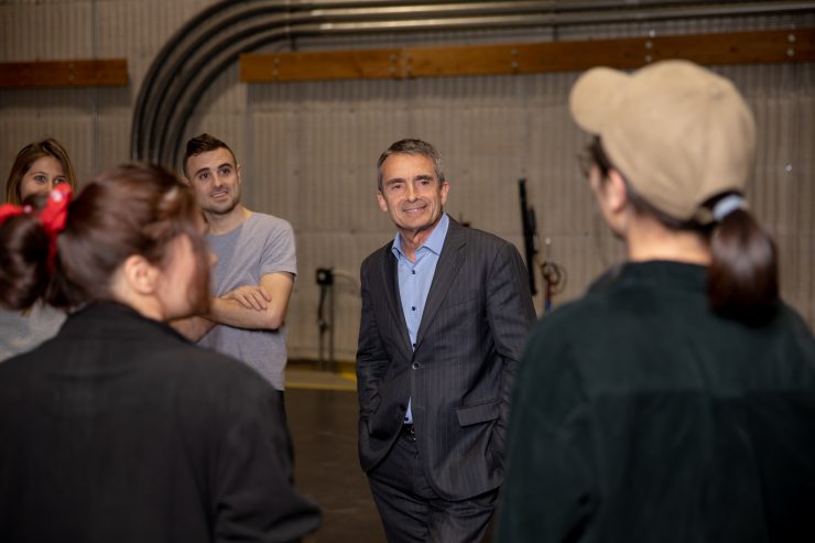 Stephen Galloway meets with students on a sound stage at Marion Knott Studios. 