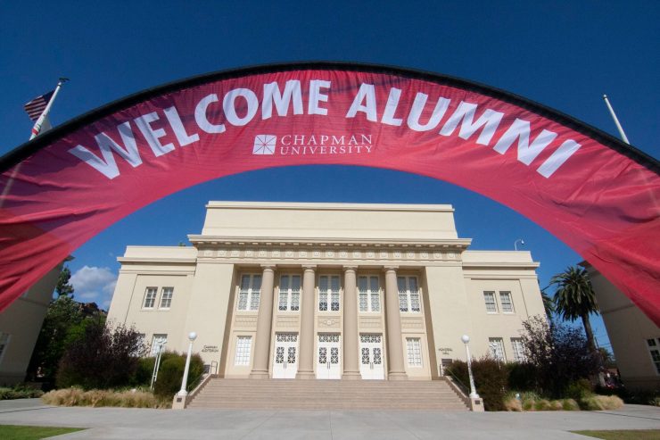 welcome alumni banner in front of memorial hall