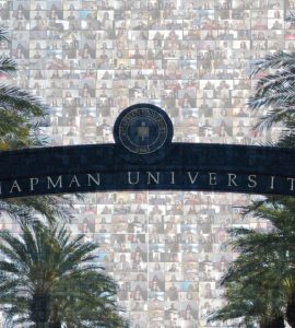 Entrance gate to Chapman University, where researchers are working in response to COVID-19 virus.