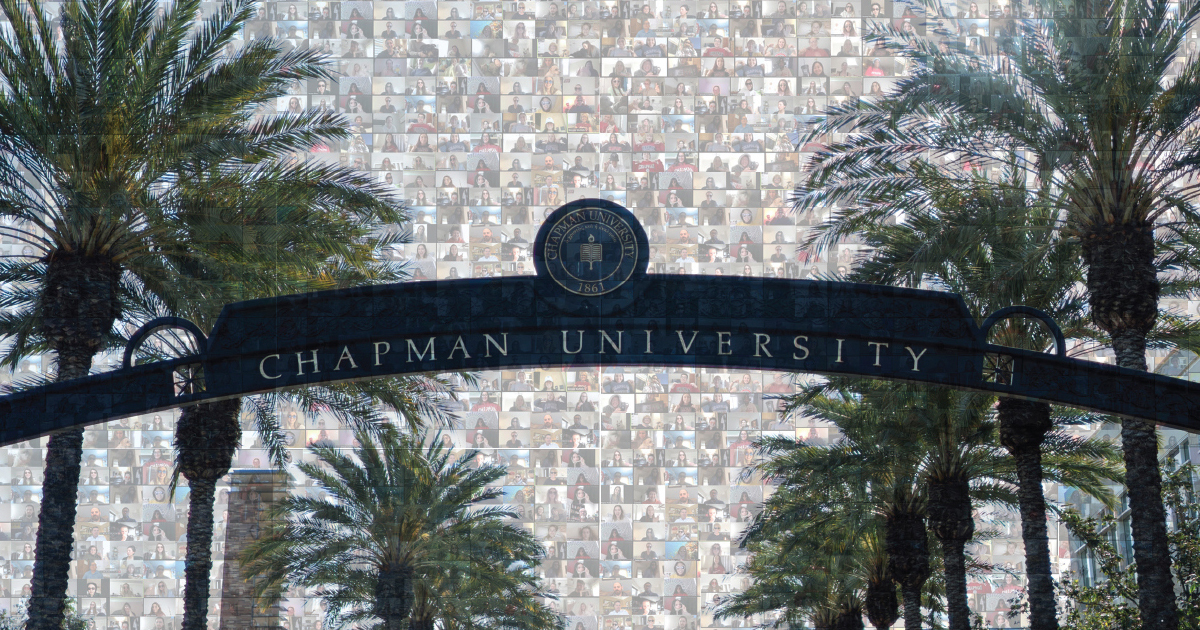Entrance gate to Chapman University, where researchers are working in response to COVID-19 virus.