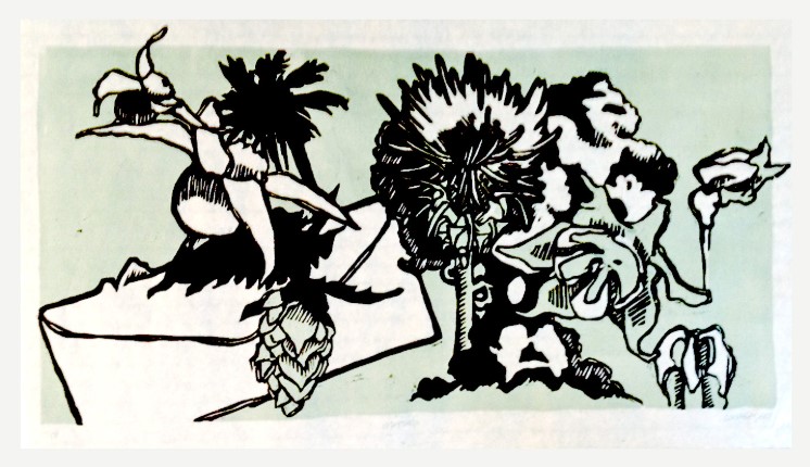 flowers with blue/green background