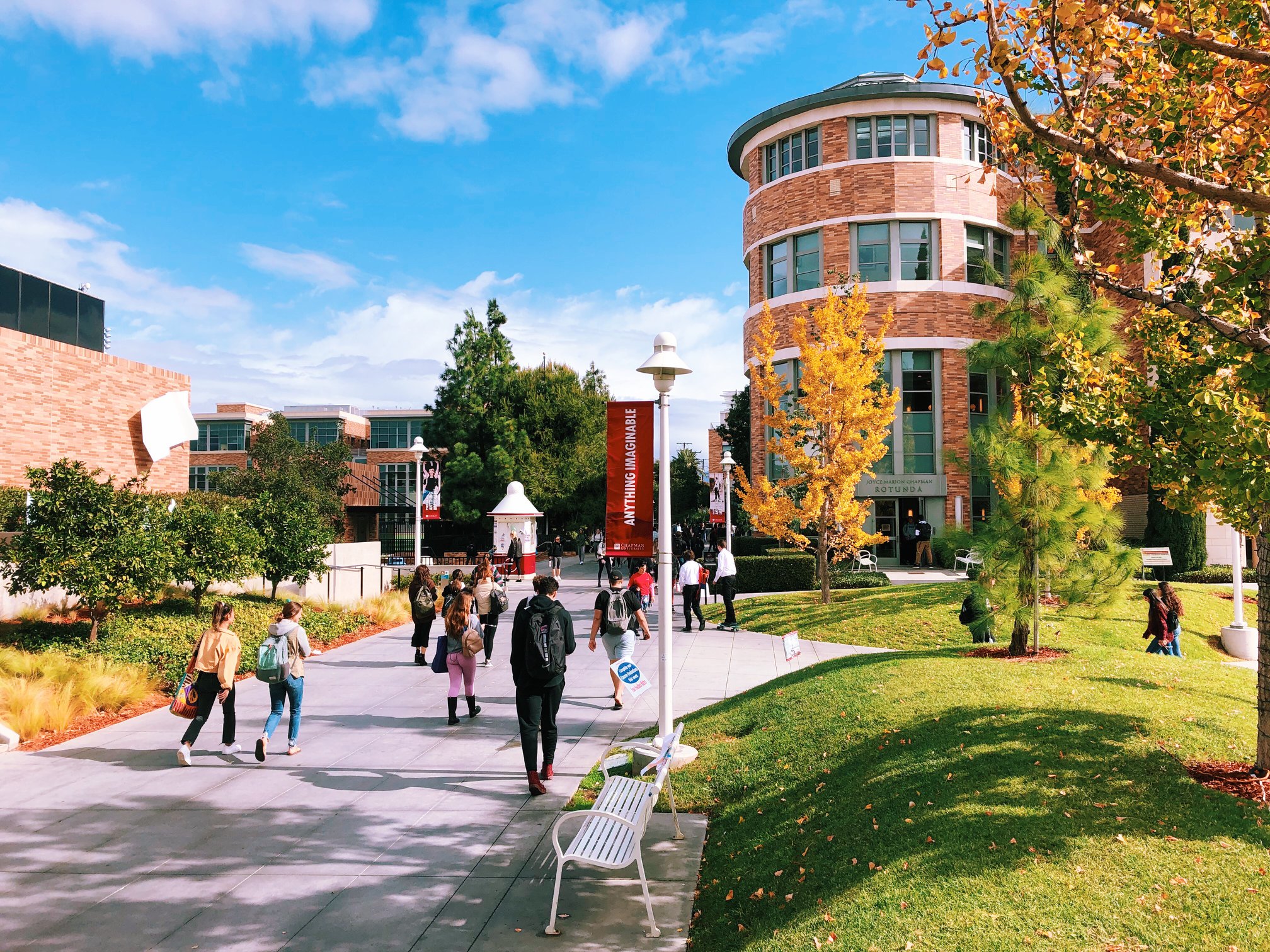 Students walking on Chapman campus.