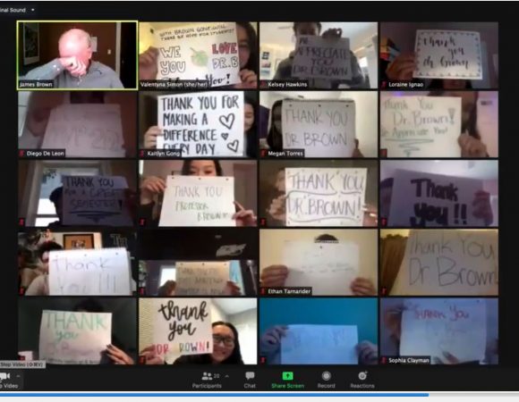 Screenshot of Dr. Brown's virtual "thank you" message online