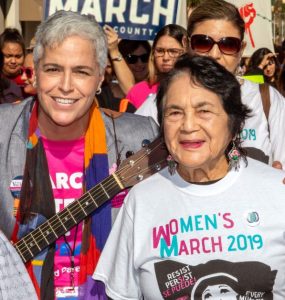 Dolores Huerta and Betty Valencia at a women's march