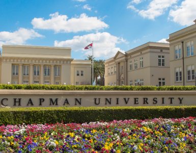 Memorial Lawn and flowers at Chapman University