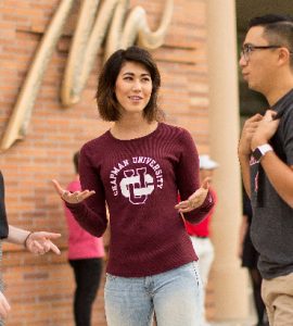 three people on a student tour