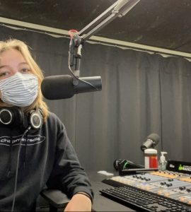 Sylvie Messing '21 in the new Chapman Radio studio.