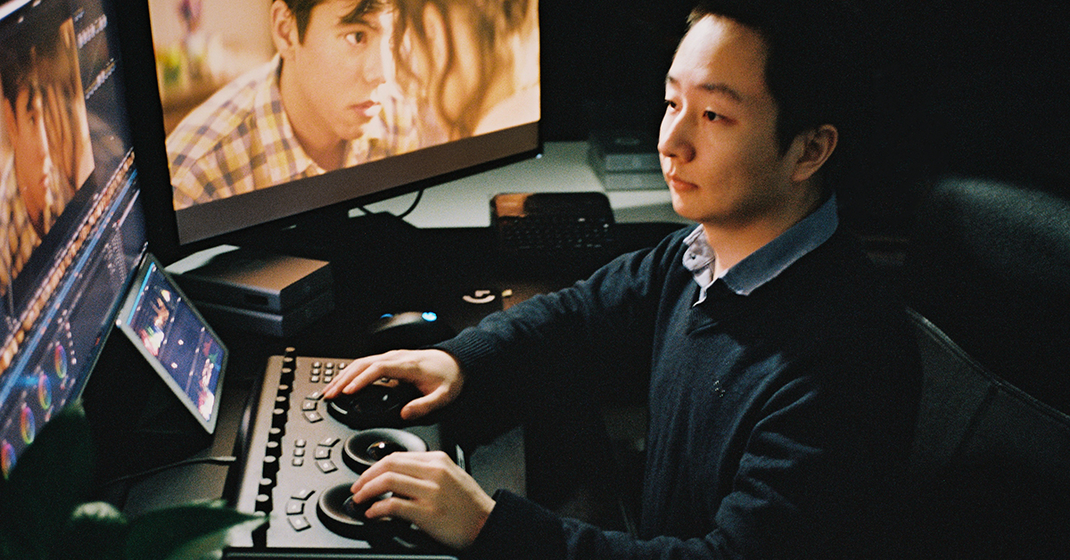 Dodge student edits film.