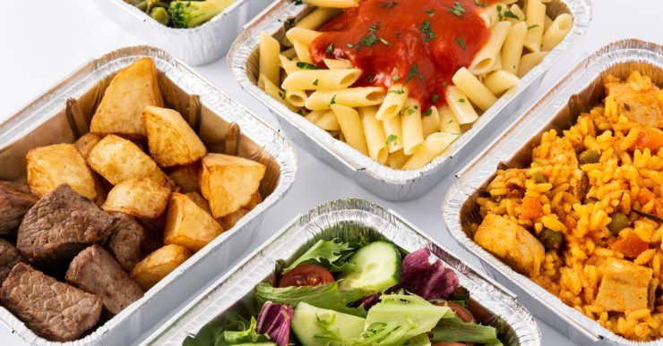 Take away healthy food in foil boxes