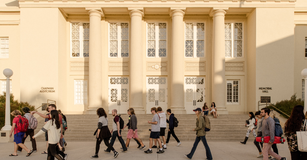Students walking in front of Memorial Hall.