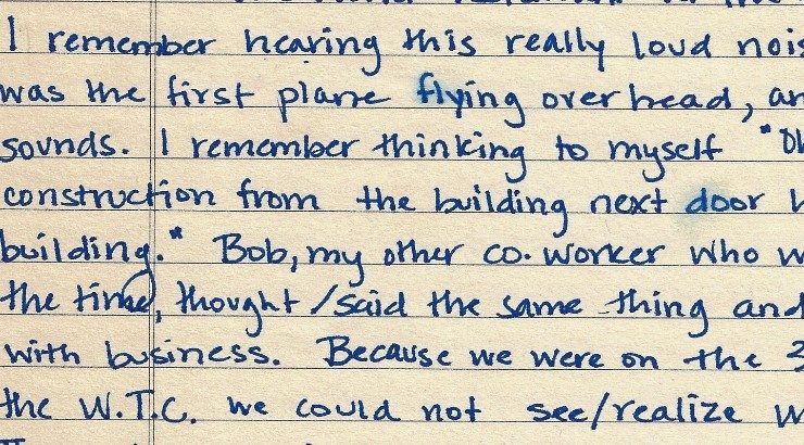 portion of handwritten 9/11 recollection