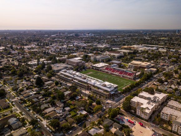 Aerial view of Chapman Campus-now