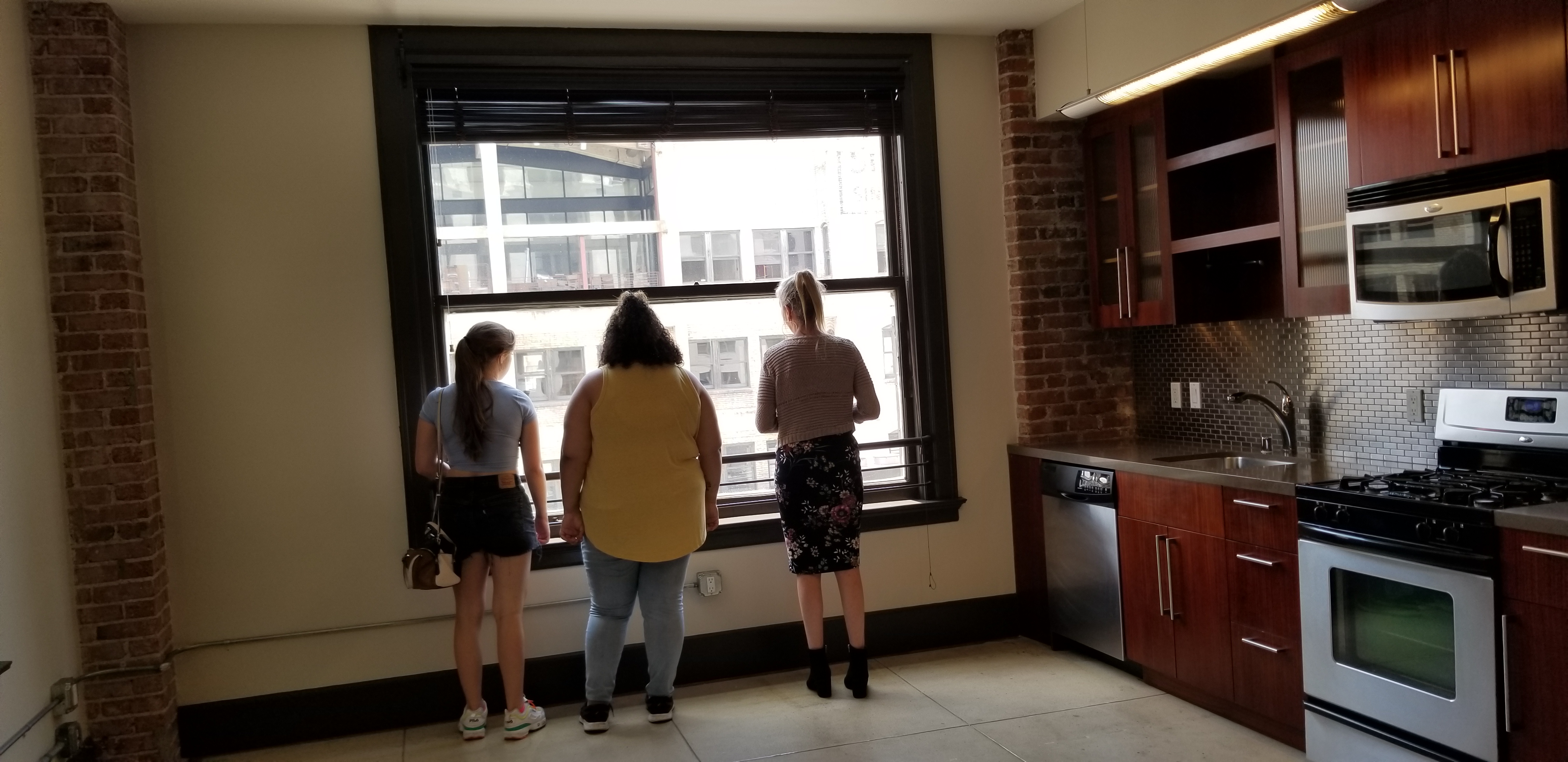 Students inside Chapman Flats apartment.