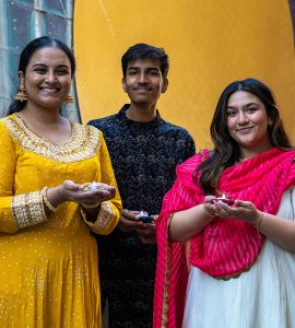 Members of Chapman University's South Asian Student Association from left to right: Ananya Pochiraju ‘23, Gaurav Gurijala ’25, and Riya Mody ’22.
