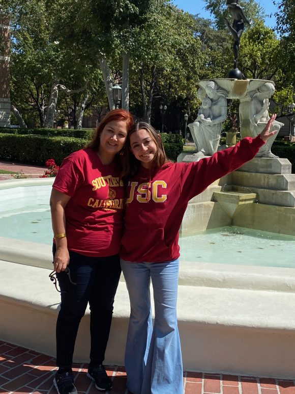 Benitez stands with her mom at USC