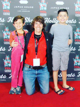 Sally Rubin with kids on film festival red carpet