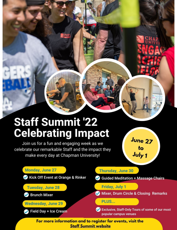 flyer of events for chapman university staff summit