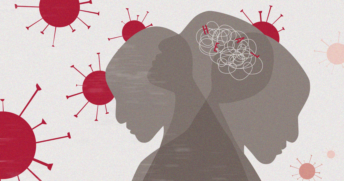 illustration of three superimposed heads donating confusion and memory problems