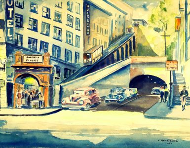 painting of los angeles street scene