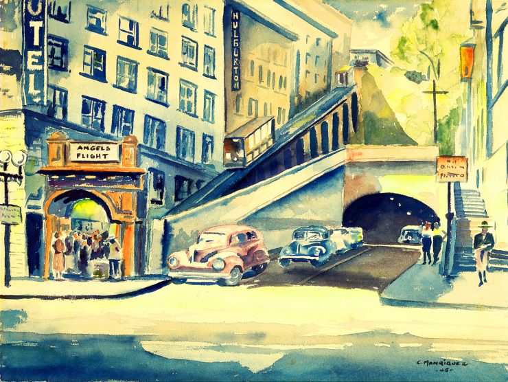 painting of los angeles street scene