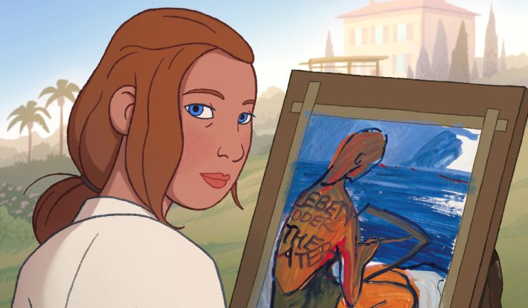 illustrated image of charlotte salomon in front of a painting